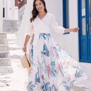ChicWish Tropical Floral Watercolor Maxi Skirt in White